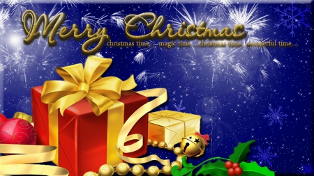 Merry Christmas - red and gold, gifts, holiday, xmas, Christmas, Merry Christmas