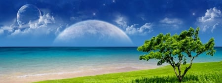 Paradise Magical Fantasy - moon, fantasy, beach, sea, paradise, wallpaper, seashore