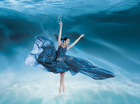 Underwater Dance - ballerina, water, blue, woman