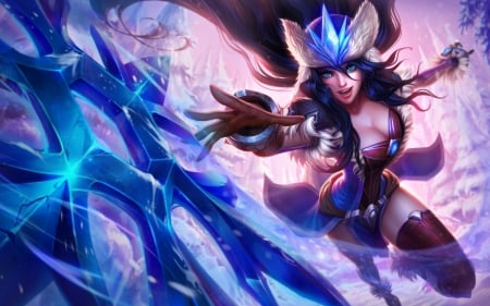 League of Legends - winter, league of legends, sivir, blue, girl, pink, ice, fantasy, woman