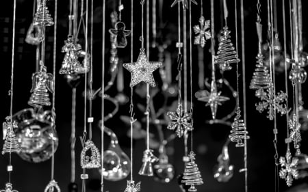 Christmas in black and white - christmas, black, star, white, decoration, ornament, tree