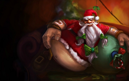 Gragas - hat, fantasy, christmas, white, santa, game, red, league of legends, green, gragas