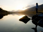 view of a beautiful lake at sunrise