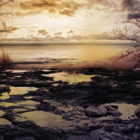 ghostly rocky seashore