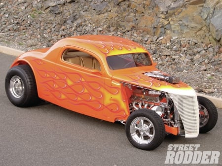 1937-Ford-Highboy-Coupe - Orange, 1937, Hotrod, Classic