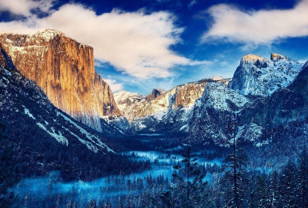 Yosemite Valley - fun, forests, mountain, winter, mountains, nature, forest, river, hdr, cliffs