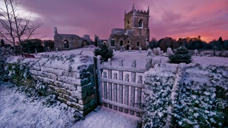 cemetery in a churchyard in winter