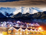 row houses in a mountain village in winter