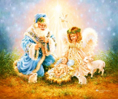 Father Christmas - lambs, artwork, angel, baby, child