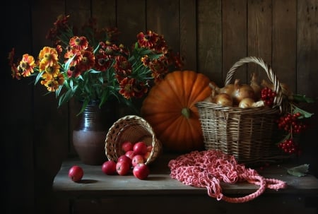 *** Still life *** - flowers, apples, nature, pumpkins