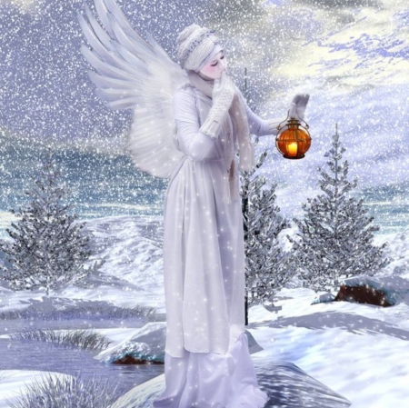 Winter - abstract, lady, fantasy, snow