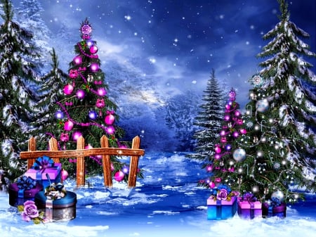 HAPPY HOLIDAYS - new year, beauty, sky, trees, peaceful, photography, sun, colorful, wonderful, balls, painting, cold, noel, color, tree, gifts, outdoor, ice, snowflake, winter, snowflakes, lovely, christmas, nature, holidays, december, snow, beautiful, splendor, photo