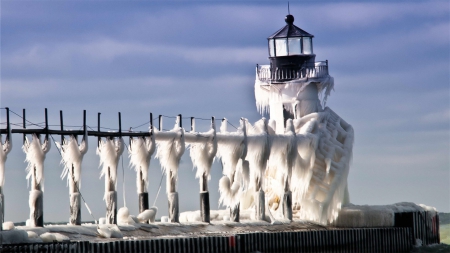 Deep Freeze - nature, lighthouse, ocean, winter, sea