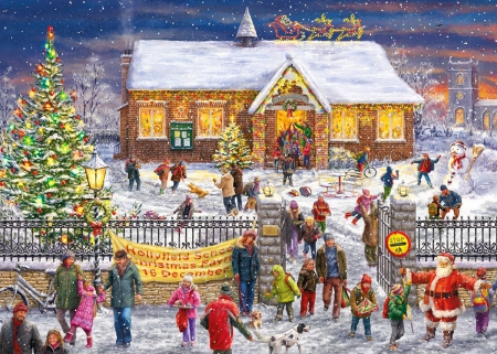 Christmas - fun, winter, christmas, santa, village, frost, snow, beautiful, holiday, house, tree, gifts