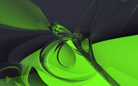 3D Abstract - abstract, swirls, grey, graphics, green, illustrations