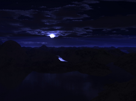 PURPLE MIDNIGHT - moon, sky, purple, clouds, midnight, mountains