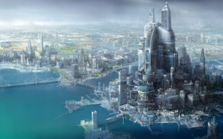 Future City - graphics, rendering, futuristic, cityscape, architecture