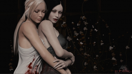 good versus evil - cgi, brunette, sisters, blonde