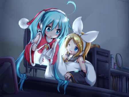 Miku & Rin - rin, vocaloid, anime, miku, navidad, chritsmas