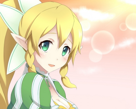 cute elf girl leafa - green eyes, blond hair, leafa, long hair, sword art online, beautiful girl, sao, cute girl