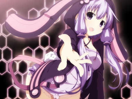 Yuzuki Yukari - Vocaloid, Cute, Sweet, Purple, Music, Bunny Ears, Smile, Lovely, Yuzuki Yukari, Anime, Bunny, Ribbons, Songs, Happy, Long Hair, Smiling, Purple Clothes, Bunny Outfit, Yuzuki Kei, Pigtails, Beautiful, Purple Outfit, Purple Eyes, Girl, Joyful, Wonderful, Adorable, Background