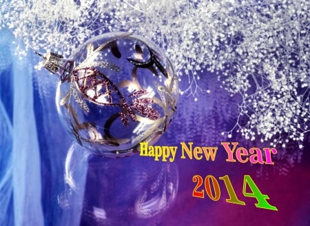 Happy New Year - ball, 2014, xmas, artwork, glitter