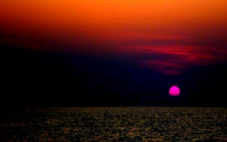 PINK MOON - moon, lake, sunset, sky