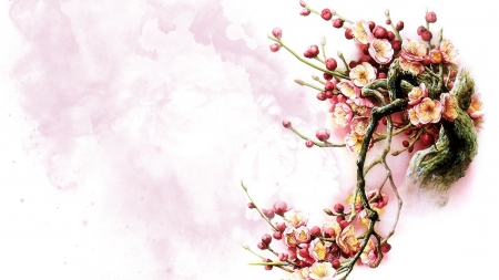 Oriental Blossoms - spring, Oriental, pink, tree, fleur, flowers, watercolor, painting, floral, Chinese, Sakura