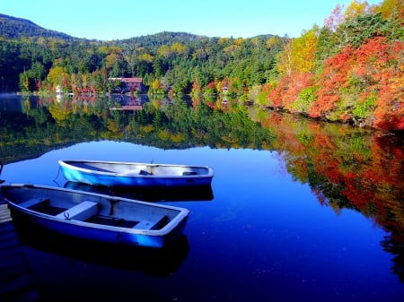 AUTUMN LAKE - rest, lake, autumn, boats