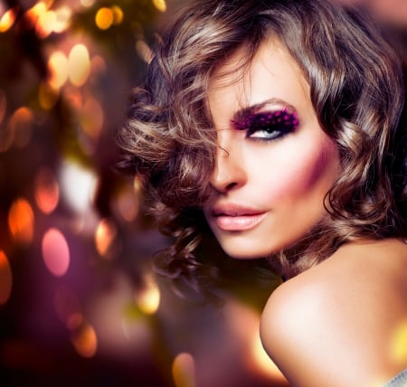 ●●● Holiday Beauty ●●● - bokeh, special, beautiful, girl, colors, makeup, festive, party