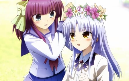 Yuri & Kanade - girls, nakamura yuri, angel beats, anime, tachibana kanade, flower crown