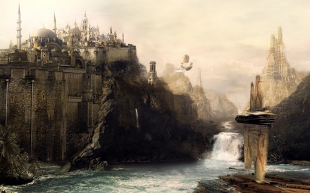 Fantastical City - illustration, fantasy, castles, futuristic, cityscape