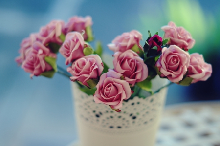 Pink roses - vase, roses, soft, pink roses, beauty, still life, pastel