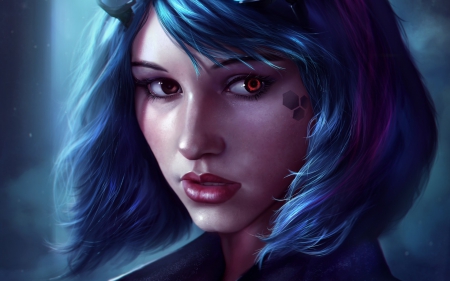 Fantasy girl - art, girl, pink, blue, parkyr, vampire, fantasy