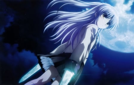 Tachibana Kanade - night sky, moon, tachibana kanade, angel beats, anime