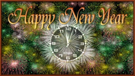 Happy New Year - New Years Eve, Happy New Year, New Year, clock, fireworks, midnight