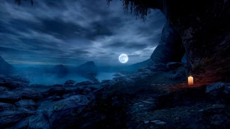 LIGHTED NIGHT - moon, game, surrealism, mystical, candle, Dear Esther, Adventure, Indie