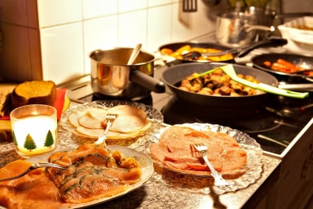 Christmas Smorgasbord - christmas, candle, food, plates