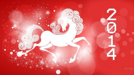 White Horse 2014 - red, winter, horse snowflakes, 2014, new years