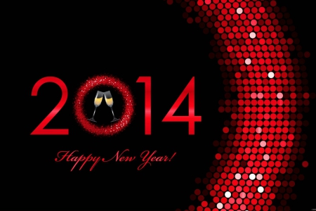 Happy New Year! - black, glasses, Happy New Year, red, New Year, Holiday, 2014, champaign