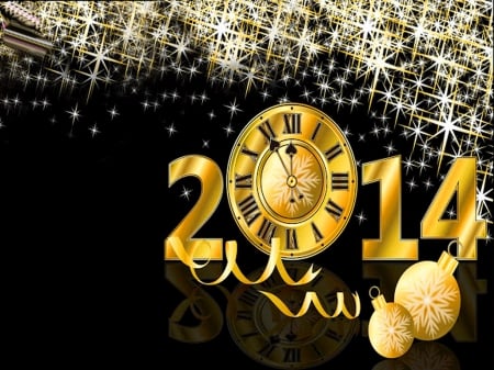 I wish you a golden New Year - 2014, clock, black, gold