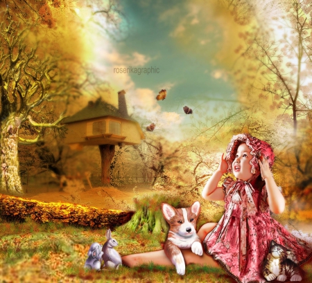 Fantasy - child, fantasy, girl, abstract, dog