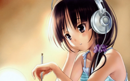 Listening to Music... - dreamimg, music, anime, headphones, songs, brooding, girl, cute