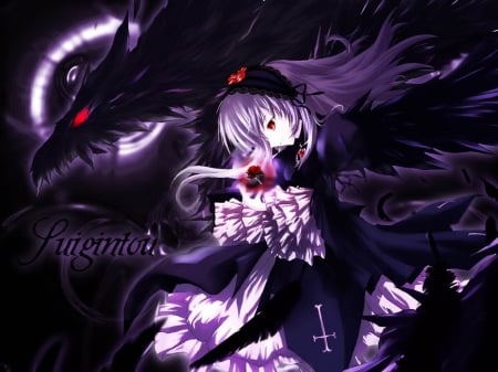 Suigintou - rozen maiden, anime, gothic, lolita, dark, little rose, suigintou, wings, feathers