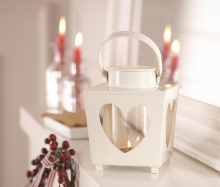 ~Christmas Is Love!♥~ - heart shape, christmas time, love, home, lantern, wonderful, white, red, candles