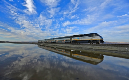 train - train, fun, lake, nature