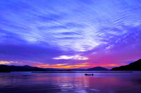 BOAT at DUSK - SUNSET, NATURE, BOAT, SKY