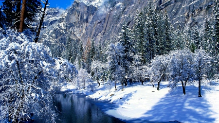 WINTER VALLEY - river, ice, winter, snow, valley