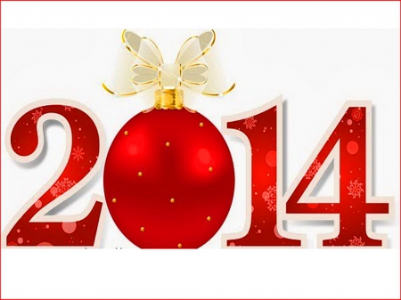 2014 New Year - gold, bow, red, New Year