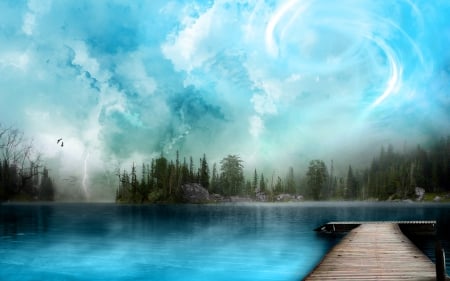 Blue Is the Answer - illustrations, clouds, skies, graphics, waterfront